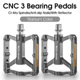 WEST BIKING Aluminum Lightweight Pedals Bicycle 3 Bearings Flat Pedal With Reflector Road Bike Anti-Slip Pedals MTB Accessories