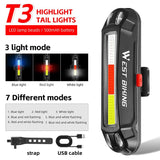 WEST BIKING Colorful Bicycle Rear Light Rechargeable Cycling LED Light Bar High Visibility USB Flash Taillights Bike Accessories
