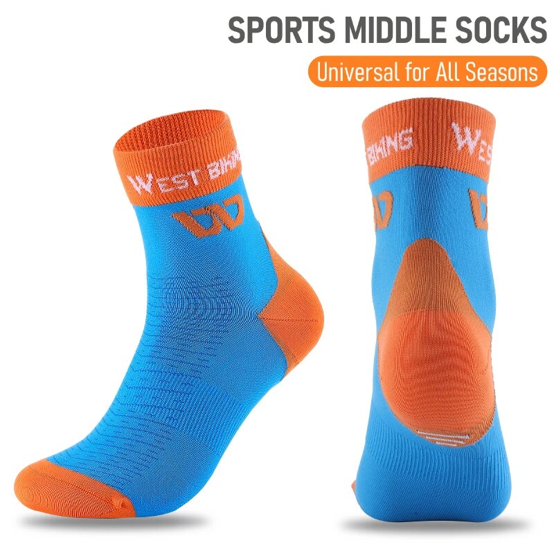 WEST BIKING Cycling Sports Socks Non-Slip Contrast Color Middle Tube Socks For Basketball Football Unisex Compression Socks