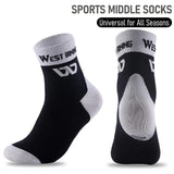 WEST BIKING Cycling Sports Socks Non-Slip Contrast Color Middle Tube Socks For Basketball Football Unisex Compression Socks