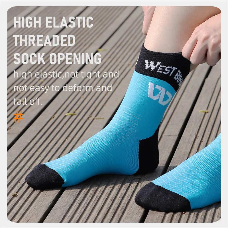 WEST BIKING Cycling Sports Socks Non-Slip Contrast Color Middle Tube Socks For Basketball Football Unisex Compression Socks