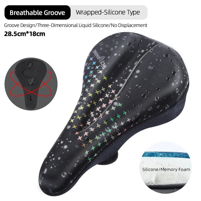 WEST BIKING Gel Comfortable Bicycle Seat Cover Memory Foam Colorful Waterdrop Pattern Saddle Cover MTB Road Bike Accessories