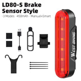 WEST BIKING Laser Bicycle Rear Light Brake Sensor Smart Taillights High Visibility Rechargeable LED Helmet Light Bike Accessorie