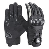 WEST BIKING Leather Motorcycle Gloves Carbon Fiber 3D Protection Motocross MTB Cycling Gloves Touch Screen Wrist Knob Tightening