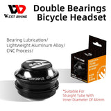 WEST BIKING MTB Bicycle 44mm Headset Double Bearing 28.6 Straight Tube Bike Fork Steering Column Spacers Stem Cap BMX Parts