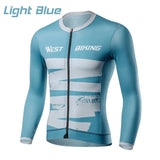 WEST BIKING Men Road Bike Jerseys Long Sleeve Cycling Shirt Spring Autumn MTB Jerseys Triathlon Breathable Tops With Pockets
