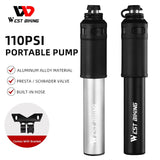 WEST BIKING Mini Portable Bicycle Pump 110PSI Hand Air Pump MTB Road Bike Tire Inflator With Extension Hose Cycling Accesories