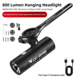 WEST BIKING Mini Ultralight Bicycle Headlights Rechargeable 4800mAh MTB Road Bike Front Light Portable Cycling LED Flashlight