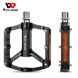 WEST BIKING Mountain Bike Reflective 3 Bearing Pedals Lightweight Aluminum Alloy Non-Slip Road Bike Flat Pedals For MTB BMX