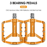 WEST BIKING Mountain Bike Reflective 3 Bearing Pedals Lightweight Aluminum Alloy Non-Slip Road Bike Flat Pedals For MTB BMX