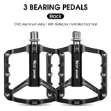 WEST BIKING Mountain Bike Reflective 3 Bearing Pedals Lightweight Aluminum Alloy Non-Slip Road Bike Flat Pedals For MTB BMX
