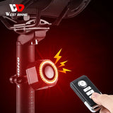 WEST BIKING Multifunctional Bicycle Rear Light Smart Auto-Start Brake Sensing Anti-Theft Alarm USB IP65 Taillight Remote Locking