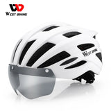 WEST BIKING Safety Men's Cycling Helmet Magnetic Goggles Lightweight Road Bike Female Helmet With LED Light MTB Equipment