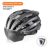WEST BIKING Safety Men's Cycling Helmet Magnetic Goggles Lightweight Road Bike Female Helmet With LED Light MTB Equipment
