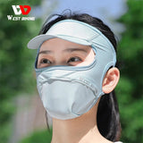 WEST BIKING Summer Outdoor Sunproof Mask With Sun Visor Women Cycling Hiking Running Sun Hat Reusable Ice Silk Breathable Mask