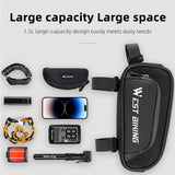 WEST BIKING Waterproof Bicycle Front Frame Bag Reflective Logo MTB Top Tube Bag Multi-Layer Storage Cycling Bag Bike Accessories