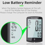 WEST BIKING Wireless Cycling Computer 3.4 Inch IP64 Waterproof Bicycle Speedometer USB Charging Bike Backlight Hub Speed Sensor