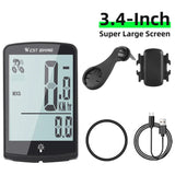 WEST BIKING Wireless Cycling Computer 3.4 Inch IP64 Waterproof Bicycle Speedometer USB Charging Bike Backlight Hub Speed Sensor