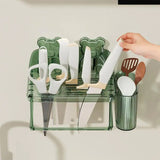 Wall Mounted Chopsticks Holder Bear Design Utensil Drying Holder For Sink Hangable Punch-free Sponge Drain Sink Basket Organizer