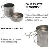 Widesea Camping Portable Mug Titanium Cooking 1100ML Pot Pan Folding Handles Hiking Outdoor Ultralight Tableware Cookware