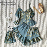 Women Pajamas Sleepwear Pajama Set Camisole Shorts Nightclothes Black Green Champagne M L XL Summer Smooth Soft