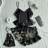 Women Pajamas Sleepwear Pajama Set Camisole Shorts Nightclothes Black Green Champagne M L XL Summer Smooth Soft