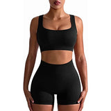 Women's 2-piece Ribbed Seamless Breathable Sports Strap Vest High-waisted Shorts Tracksuit