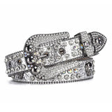 Women's Jeans Rhinestone Belt Y2K Belt Western Denim Shiny Rivet Design PU Artificial Diamond Belt Punk Rock Men's Skull Belt