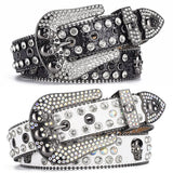 Women's Jeans Rhinestone Belt Y2K Belt Western Denim Shiny Rivet Design PU Artificial Diamond Belt Punk Rock Men's Skull Belt