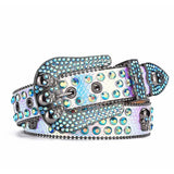 Women's Jeans Rhinestone Belt Y2K Belt Western Denim Shiny Rivet Design PU Artificial Diamond Belt Punk Rock Men's Skull Belt