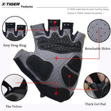 X-Tiger Cycling Gloves Reflective Mountain Bike Half Finger Gloves Mountain Bike Road Bike Anti-Slip Sports Gloves