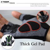 X-Tiger Cycling Gloves Reflective Mountain Bike Half Finger Gloves Mountain Bike Road Bike Anti-Slip Sports Gloves