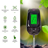 Yieryi 5 in 1 Soil PH Meter Tester Digital Temperature/Humidity/Sunlight/Moisture Garden Soil Acidity Analyzer for Farm Plants