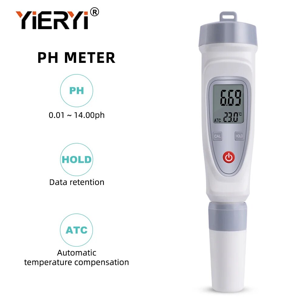 Yieryi Portable PH Meter LCD Digital Water Quality Monitor 0-14 PH Pen Type Precision Aquariums Pools Instrument PH-220 Tester