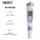 Yieryi Portable PH Meter LCD Digital Water Quality Monitor 0-14 PH Pen Type Precision Aquariums Pools Instrument PH-220 Tester