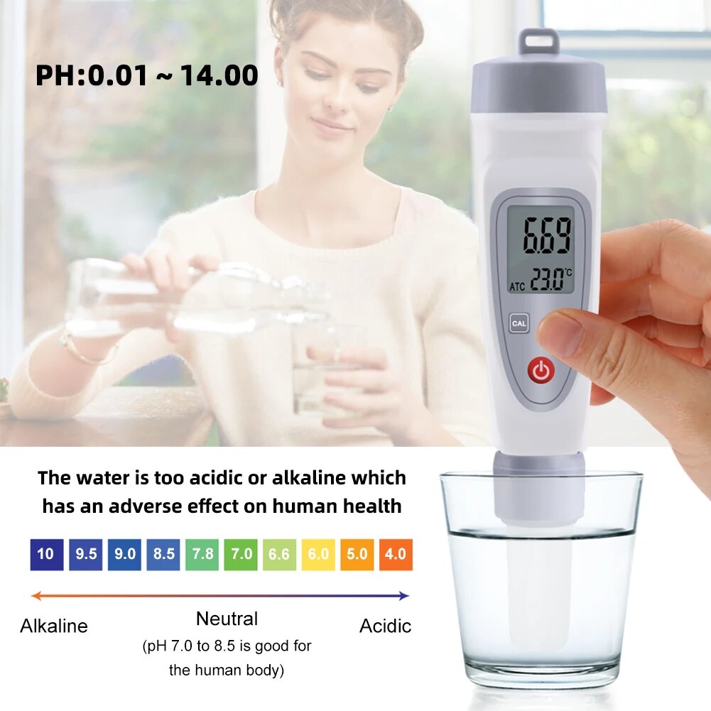 Yieryi Portable PH Meter LCD Digital Water Quality Monitor 0-14 PH Pen Type Precision Aquariums Pools Instrument PH-220 Tester