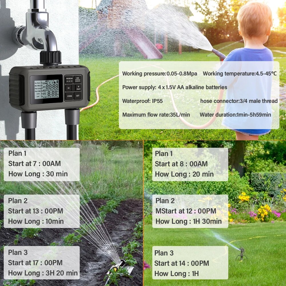 Yieryi Sprinkler Timer Smart Dual Water Timer Garden Farm Irrigation ...