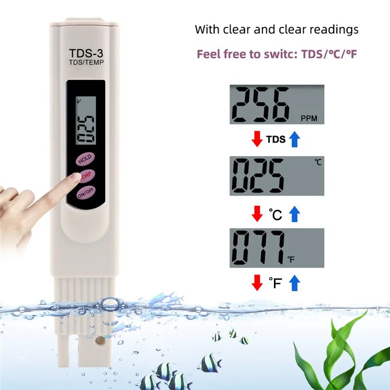 Yieryi TDS Meter Digital TDS-3 Filter Water Quality Purity Aquarium Tester 0-9990ppm for Drinking Water Aquariums Hydroponics