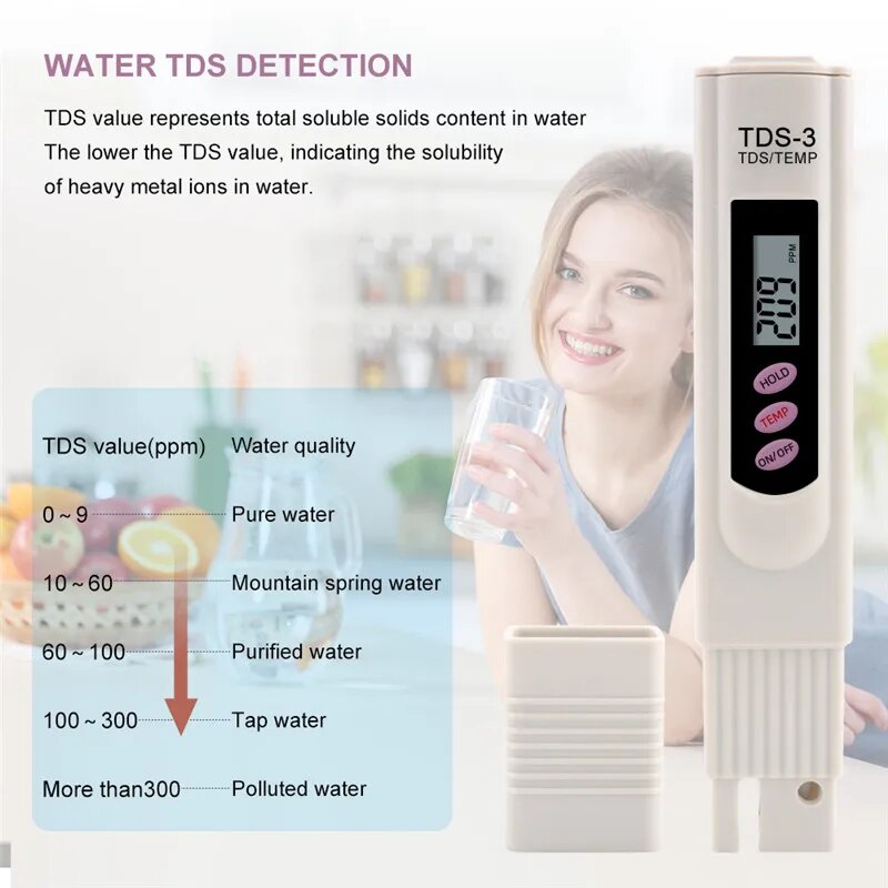 Yieryi TDS Meter Digital TDS-3 Filter Water Quality Purity Aquarium Tester 0-9990ppm for Drinking Water Aquariums Hydroponics