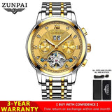 ZUNPAI Automatic Mechanical Men's Watch Original Stainless Steel Waterproof Watches Luminous Business Casual Luxury Wristwatch
