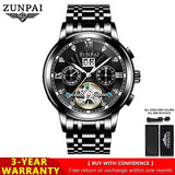 ZUNPAI Automatic Mechanical Men's Watch Original Stainless Steel Waterproof Watches Luminous Business Casual Luxury Wristwatch