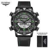 ZUNPAI Men's Watch Waterproof Stainless Steel Quality Leather Sports Watches Men Multifunction Chronograph Analog LED Wristwatch