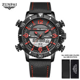 ZUNPAI Men's Watch Waterproof Stainless Steel Quality Leather Sports Watches Men Multifunction Chronograph Analog LED Wristwatch