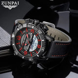ZUNPAI Men's Watch Waterproof Stainless Steel Quality Leather Sports Watches Men Multifunction Chronograph Analog LED Wristwatch