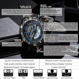 ZUNPAI Men's Watch Waterproof Stainless Steel Quality Leather Sports Watches Men Multifunction Chronograph Analog LED Wristwatch