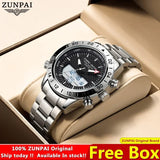 ZUNPAI Original Men's Watch Waterproof Stainless Steel Sports Watch Quartz Analog LED Digital Clock Military Top Brand Luxury