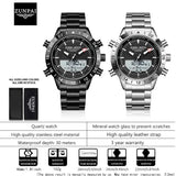 ZUNPAI Original Men's Watch Waterproof Stainless Steel Sports Watch Quartz Analog LED Digital Clock Military Top Brand Luxury