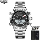 ZUNPAI Original Men's Watch Waterproof Stainless Steel Sports Watch Quartz Analog LED Digital Clock Military Top Brand Luxury