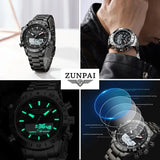 ZUNPAI Original Men's Watch Waterproof Stainless Steel Sports Watch Quartz Analog LED Digital Clock Military Top Brand Luxury