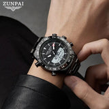 ZUNPAI Original Men's Watch Waterproof Stainless Steel Sports Watch Quartz Analog LED Digital Clock Military Top Brand Luxury